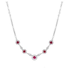 0.72 Carat round shape Ruby and Diamond Necklace in 18K White Gold