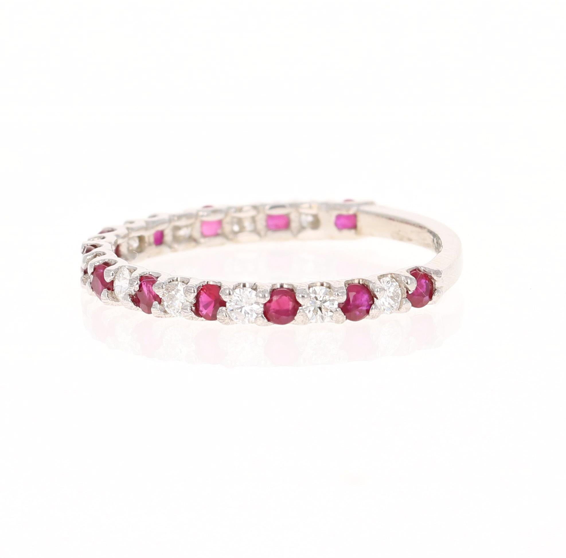 Contemporary 0.72 Carat Ruby and Diamond 14 Karat White Gold Band For Sale