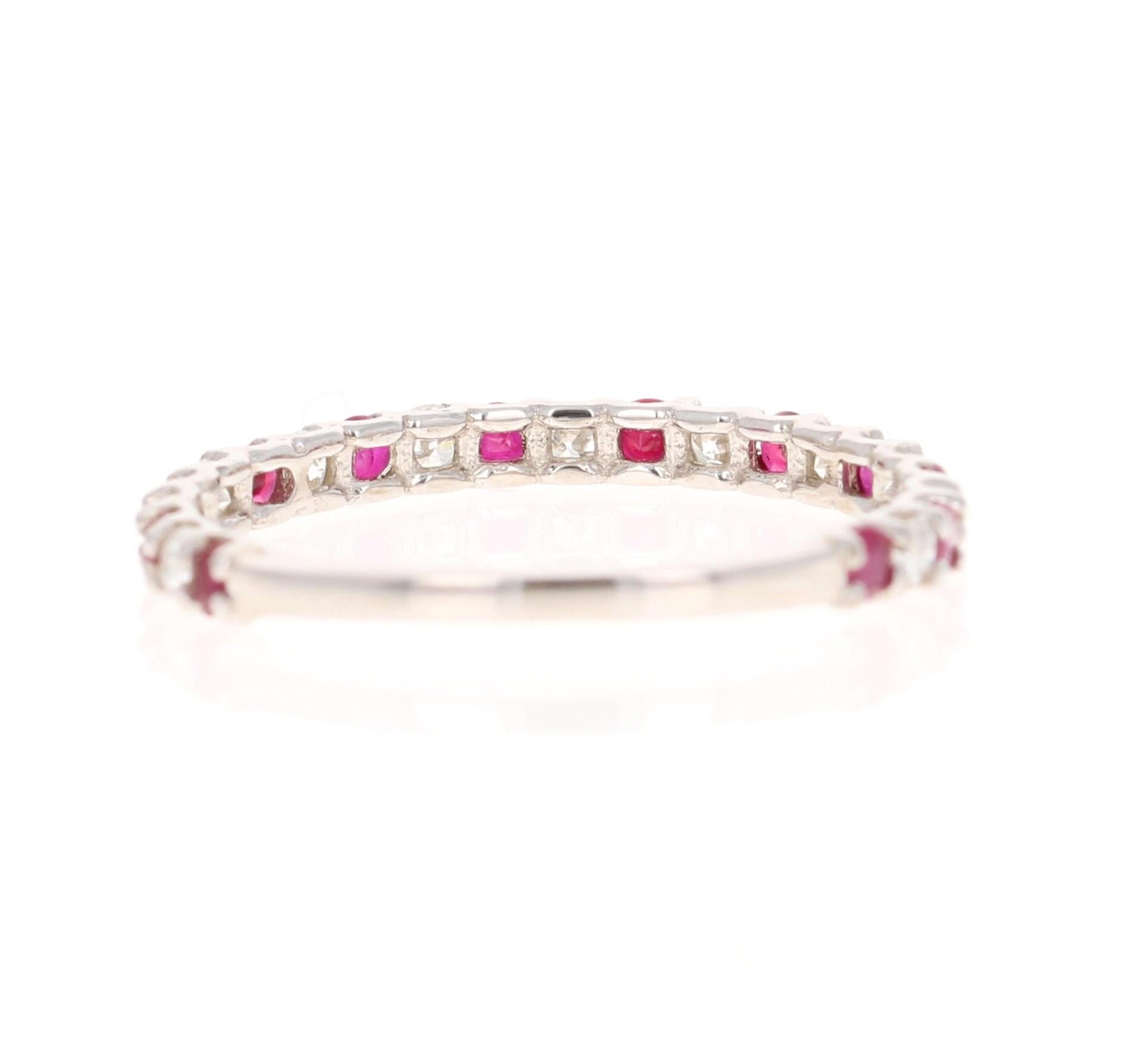 Round Cut 0.72 Carat Ruby and Diamond 14 Karat White Gold Band For Sale