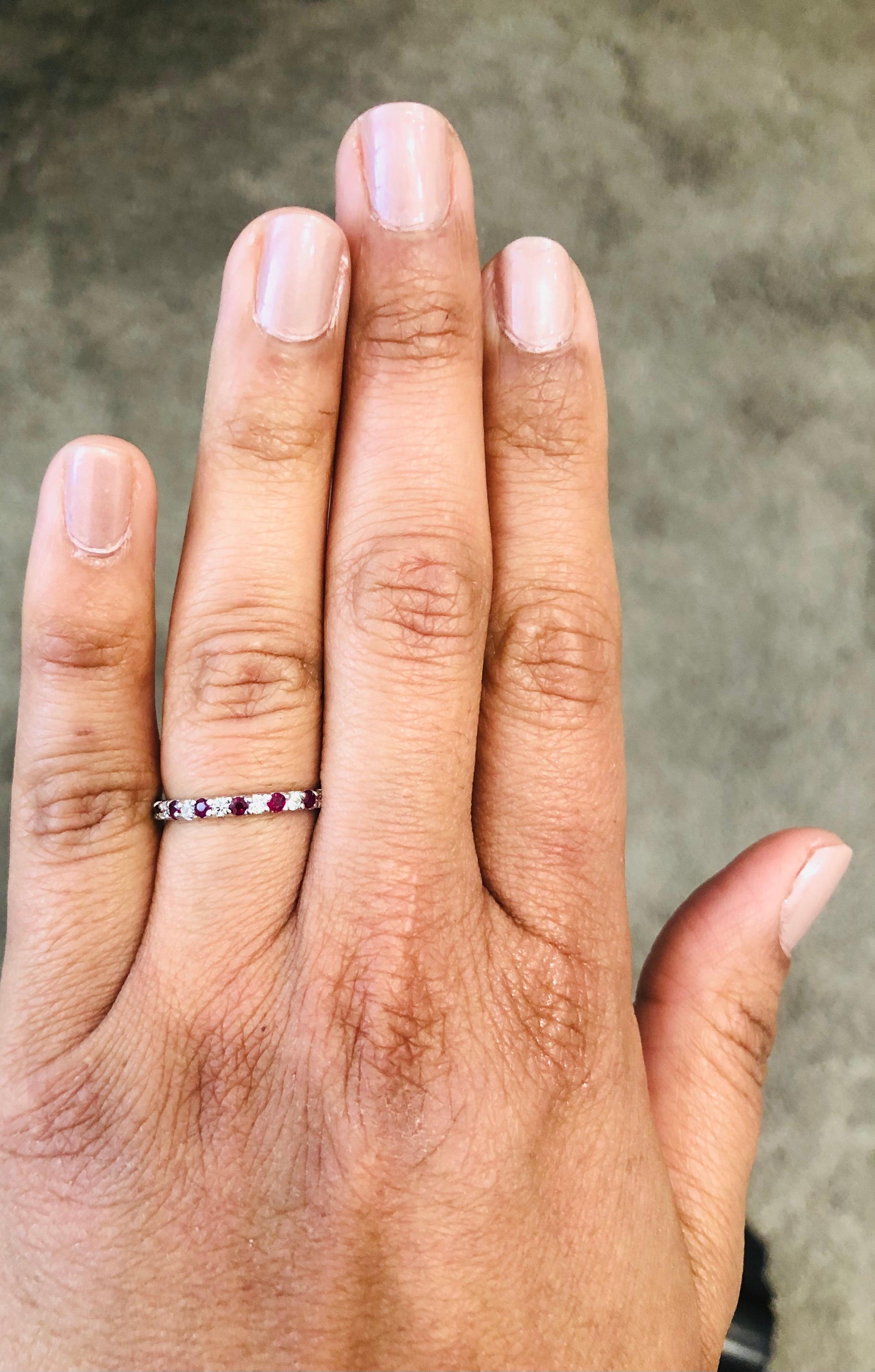 0.72 Carat Ruby and Diamond 14 Karat White Gold Band In New Condition For Sale In Los Angeles, CA