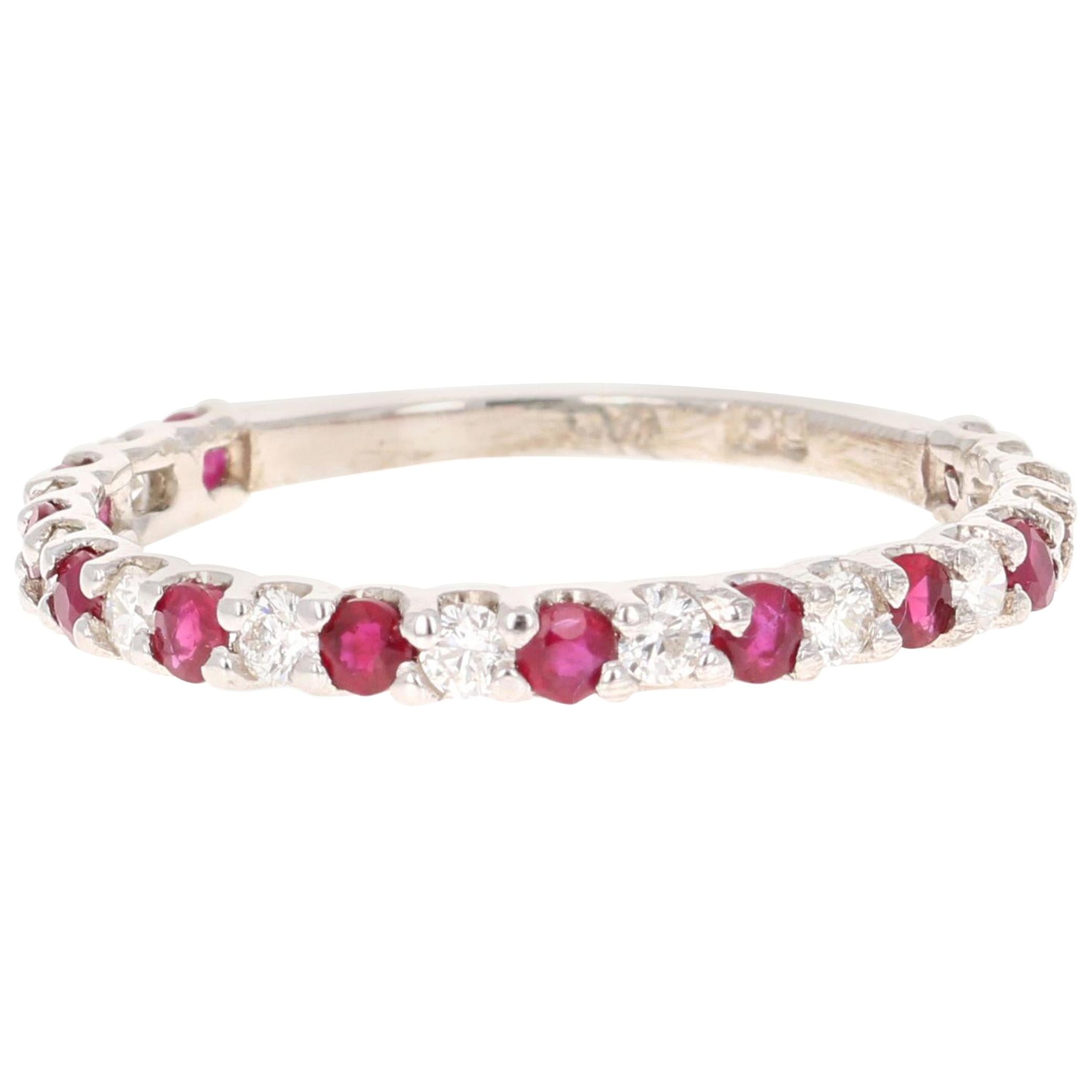 0.72 Carat Ruby and Diamond 14 Karat White Gold Band For Sale