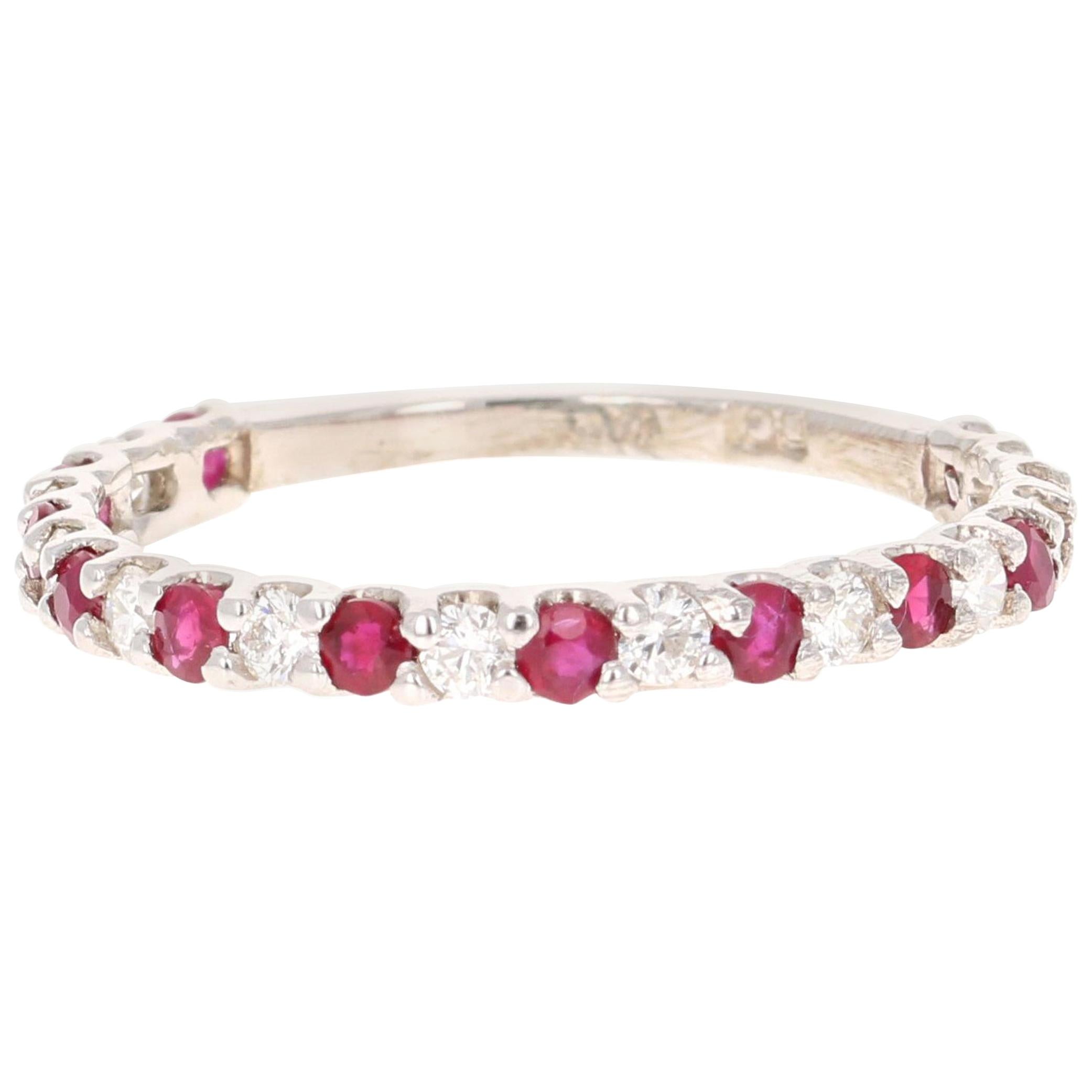 0.72 Carat Ruby and Diamond 14 Karat White Gold Band