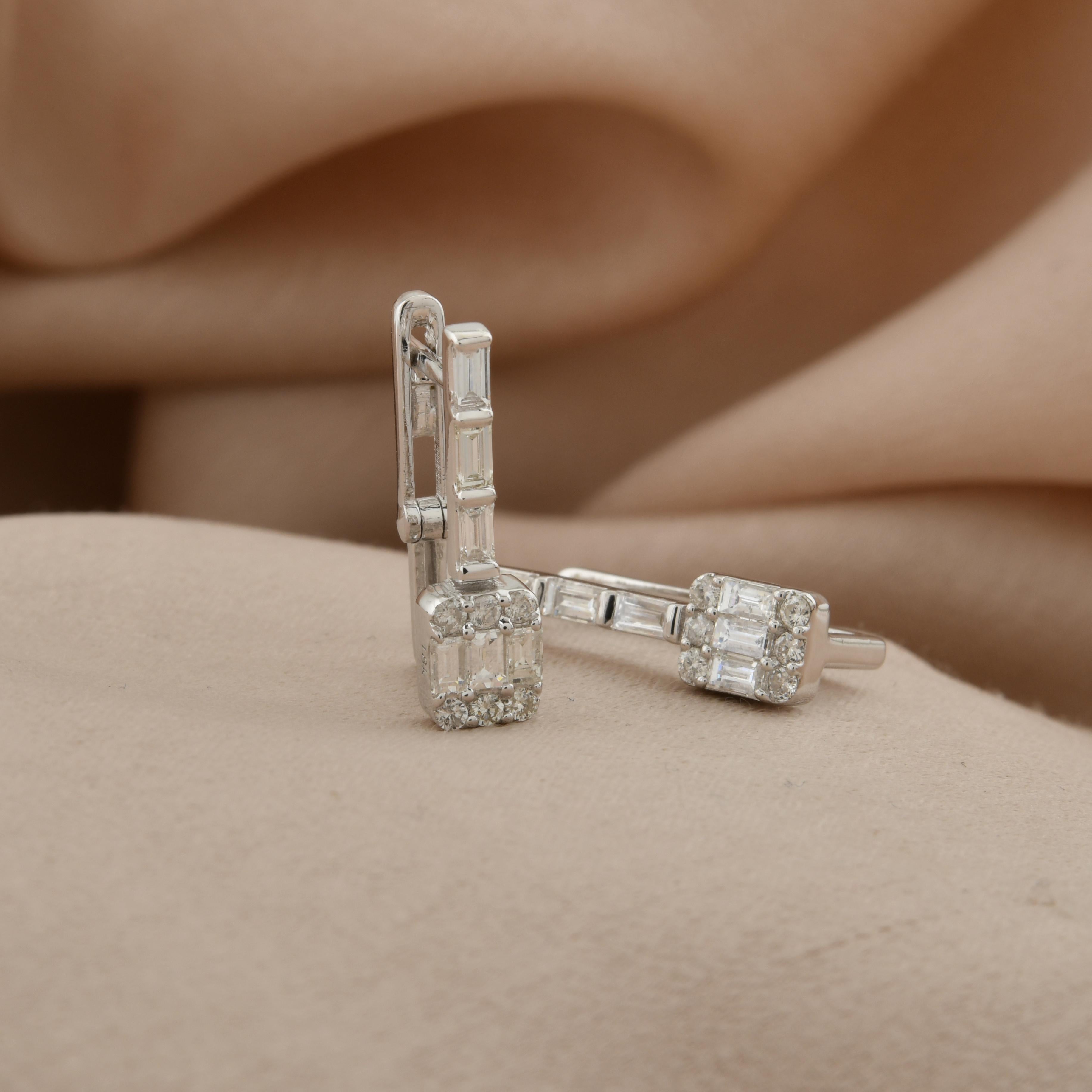 0.72 Carat SI Clarity HI Color Baguette Diamond Earrings 14k White Gold Jewelry Pour femmes en vente