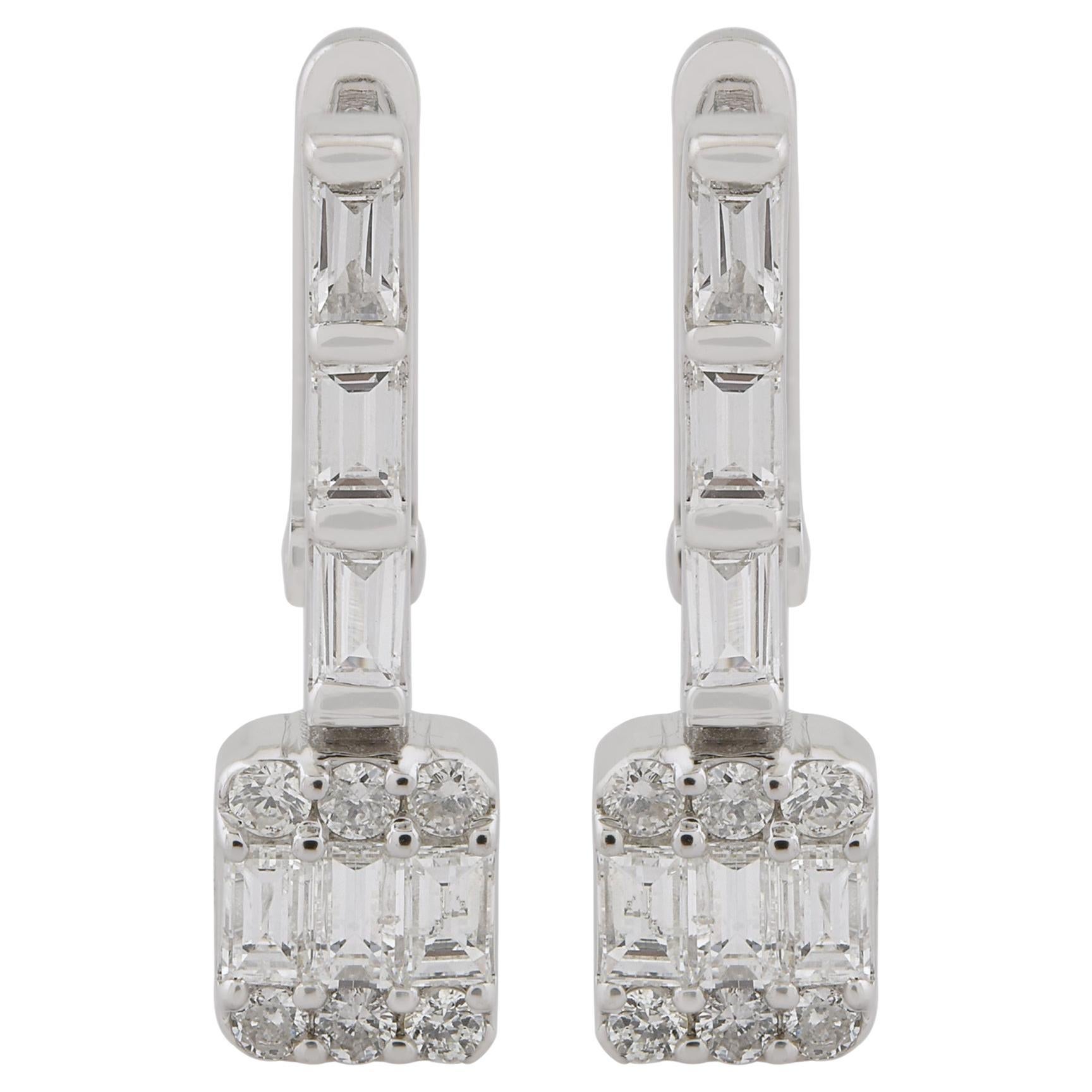0.72 Carat SI Clarity HI Color Baguette Diamond Earrings 14k White Gold Jewelry For Sale