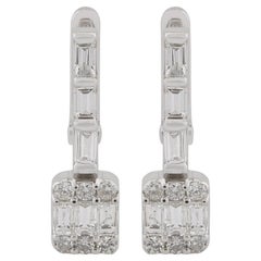 0.72 Carat SI Clarity HI Color Baguette Diamond Earrings 14k White Gold Jewelry