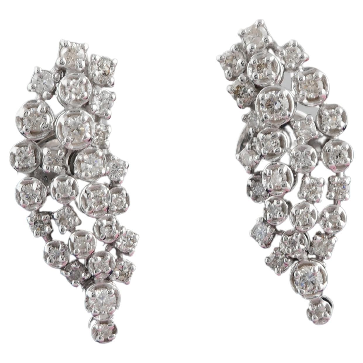 0.72 Carat SI Clarity HI Color Diamond Earrings 14 Karat White Gold Fine Jewelry For Sale
