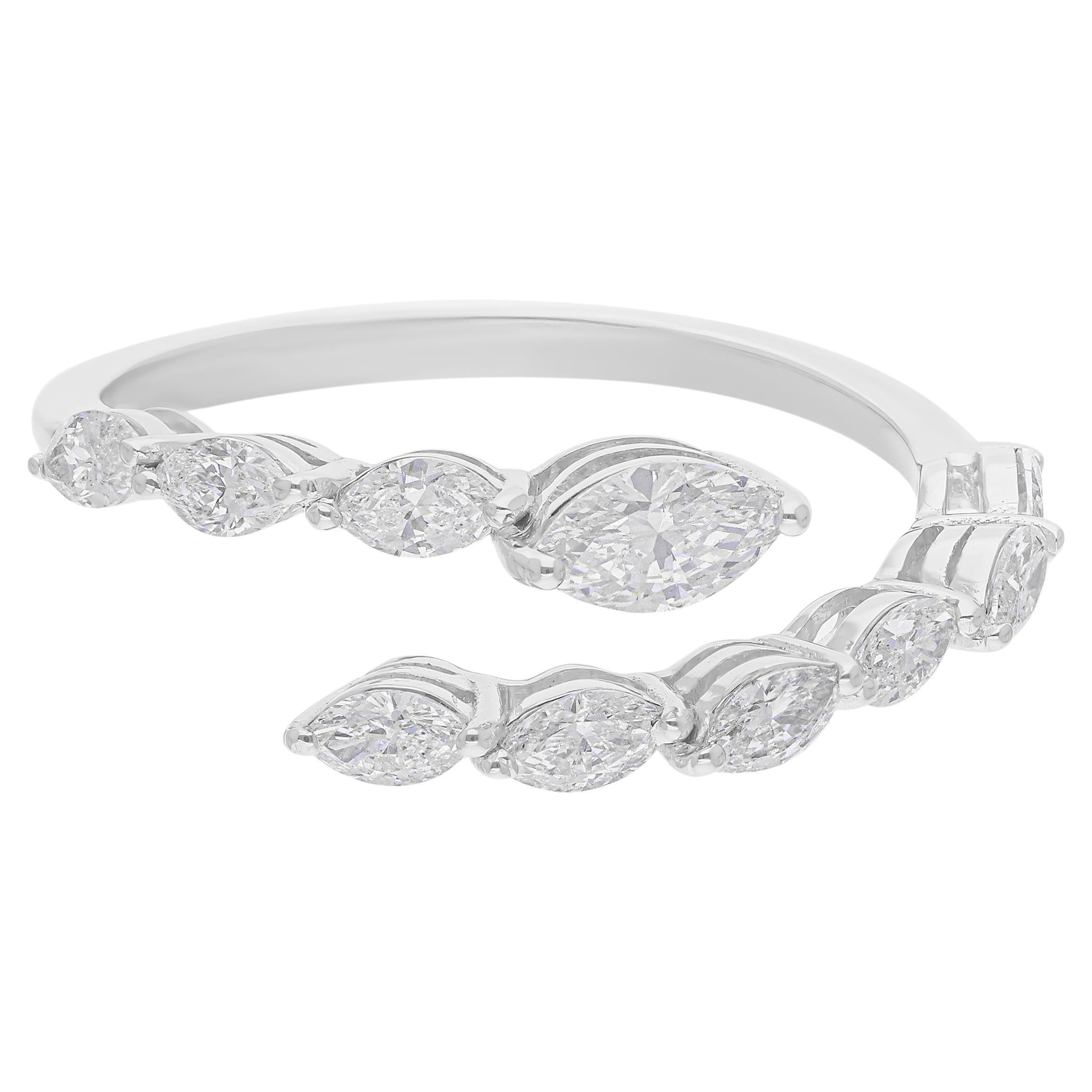 0.72 Carat SI Clarity HI Color Marquise Diamond Wrap Ring 18 Karat White Gold