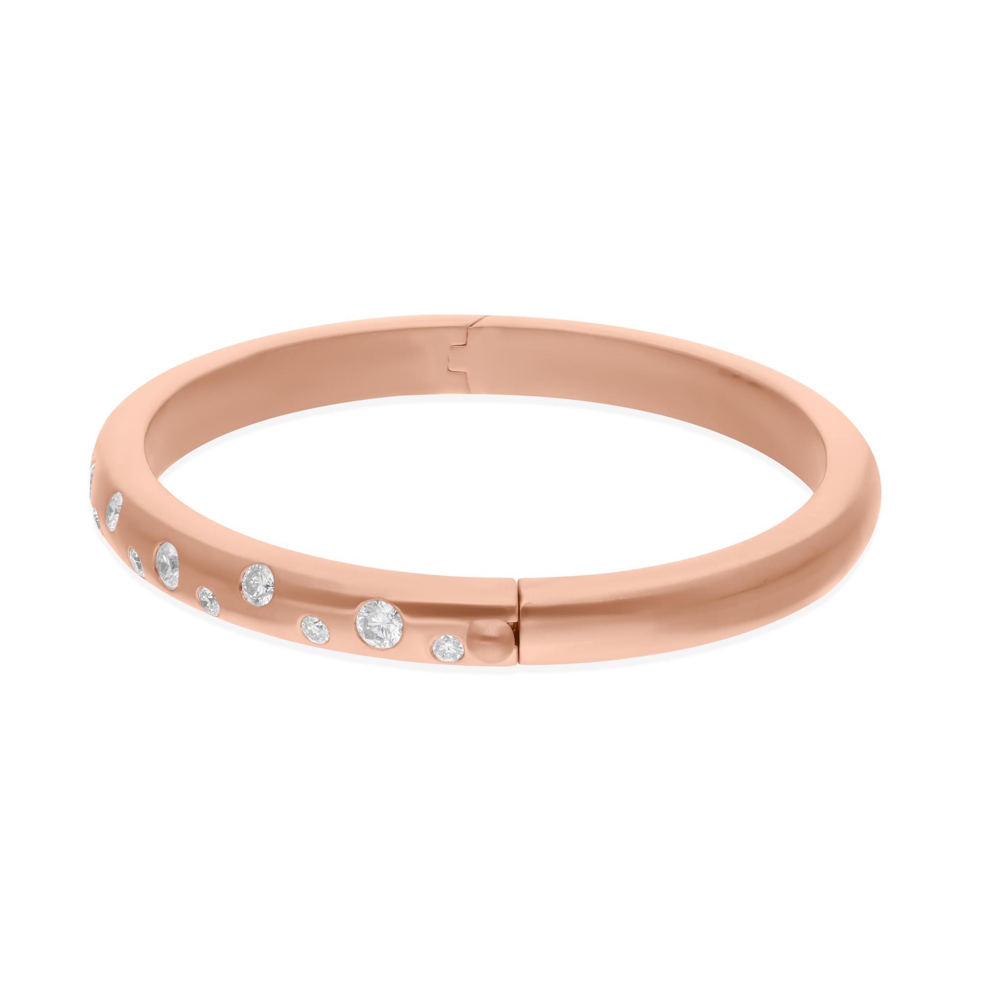 0,72 Karat SI/H Rundschliff-Diamant Burnish Set Armspange Armband 14 Karat Rose Gold (Moderne) im Angebot