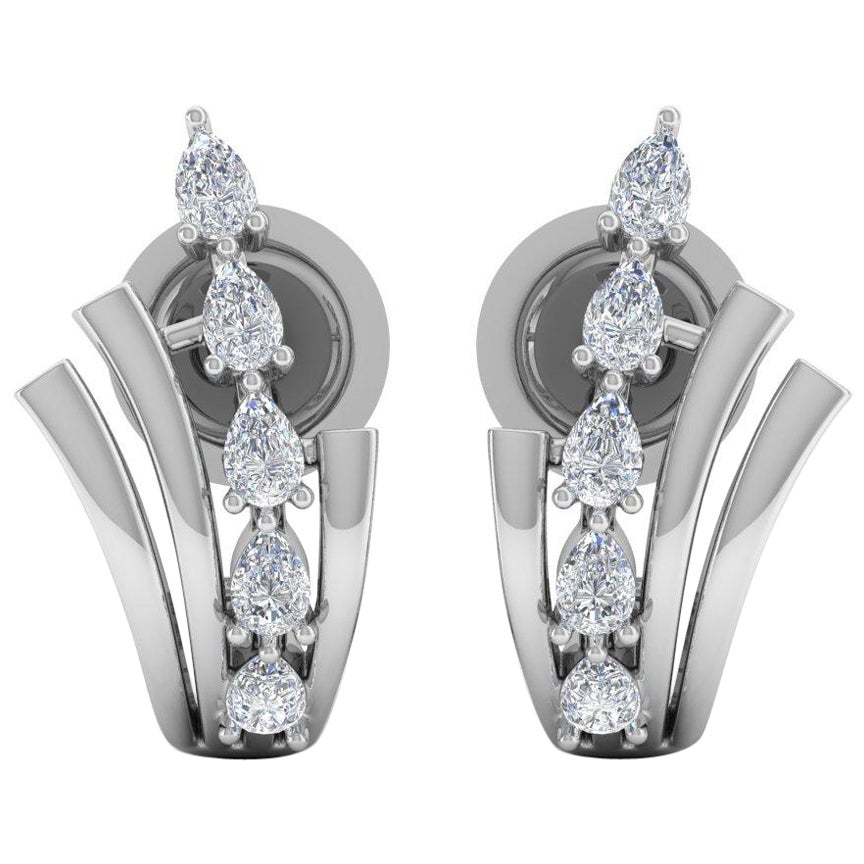 0,72 Karat SI/HI Birnen-Diamant-Halbreif-Ohrringe 10 Karat Weißgold-Schmuck im Angebot