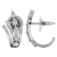 0.72 Carat SI/HI Pear Diamond Half Hoop Earrings 10 Karat White Gold Jewelry