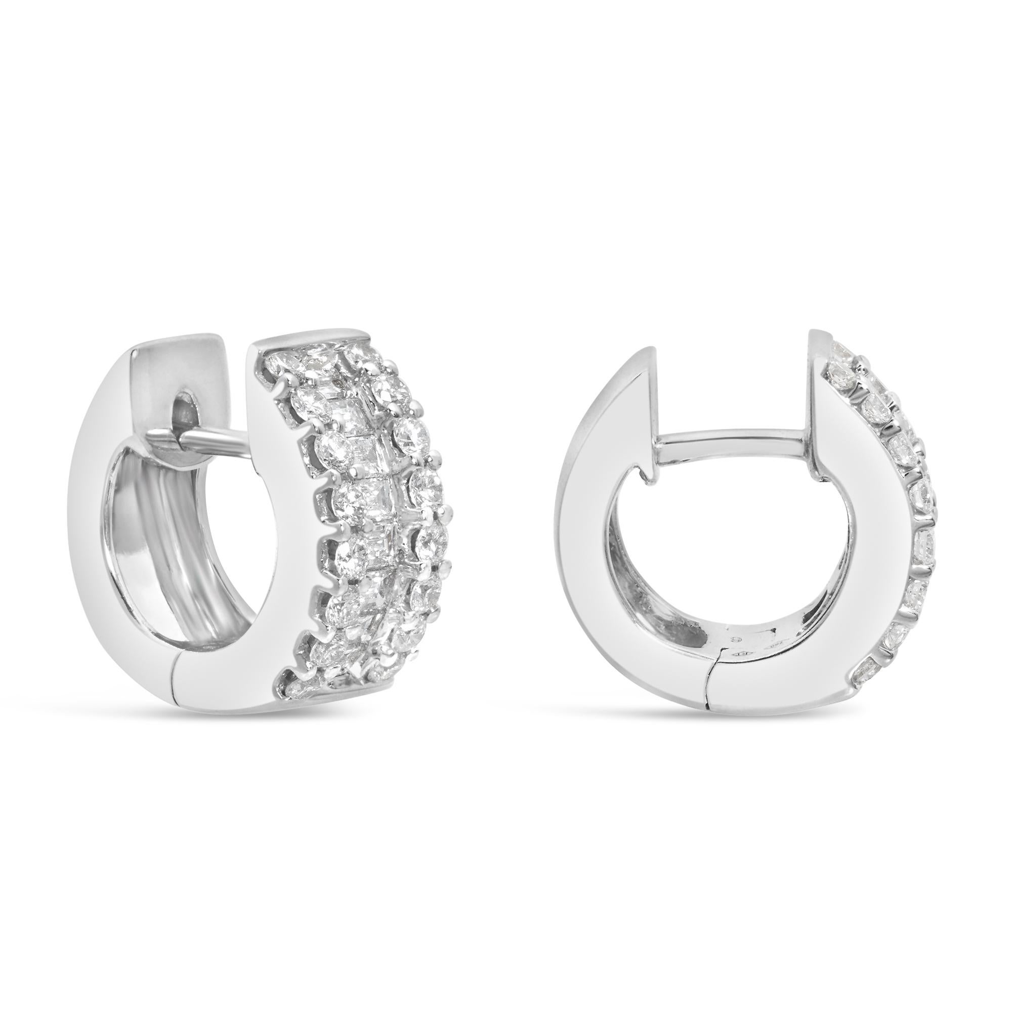 A beautiful pair of huggie earrings, showcasing 0.72 carat total of baguette and round cut diamonds. Finely made with 18K white gold. Perfect for casual wear. 

Roman Malakov is a custom house, specializing in creating anything you can imagine. If