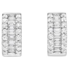 Roman Malakov 0.72 Carat Total Baguette & Round Cut Diamond Huggie Earrings