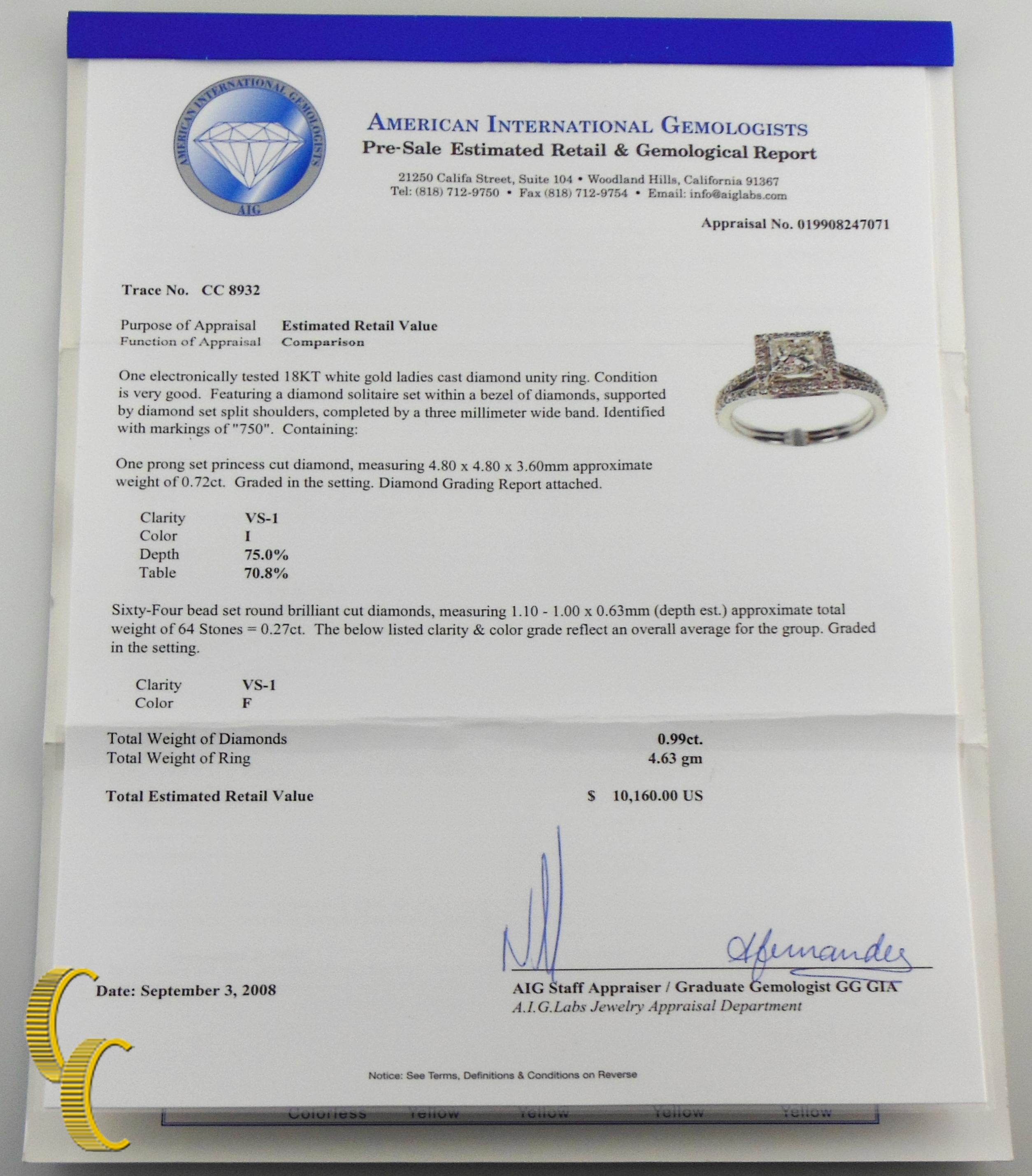 Princess Cut 0.72 Carat White Gold Halo Princess Diamond Engagement Ring Set For Sale