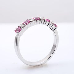 Natural Pink Sapphires Gemstone 0.72 cts in 14KWG Stackable Ring with Diamonds