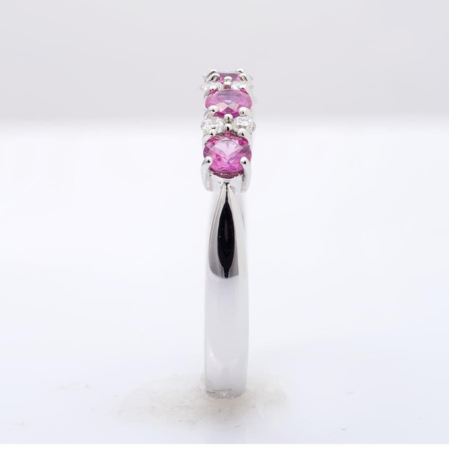 Mixed Cut 0.72 Carats Pink Sapphires Diamonds set in 14K White Gold Stackable Ring For Sale