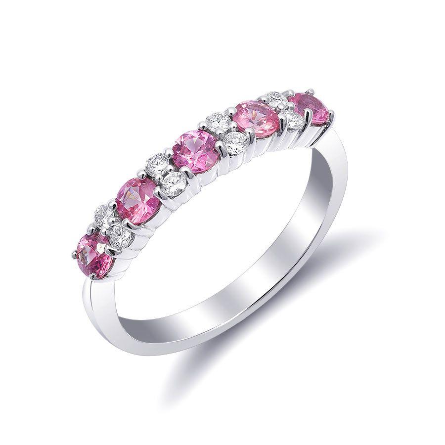 0.72 Carats Pink Sapphires Diamonds set in 14K White Gold Stackable Ring In New Condition For Sale In Los Angeles, CA