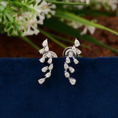 0.72 Ct Natural Pear Diamond Ear Climber Earrings 18K White Gold