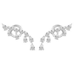 0.72 Ct Natural Pear Diamond Ear Climber Earrings 18K White Gold