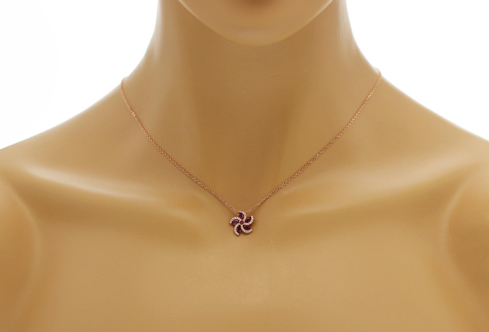 100% Authentic, 100% Customer Satisfaction

Pendant: 12 mm

Chain: 0.5 mm

Size: 16-18 Inches

Metal: 18K Rose Gold

Hallmarks: 18K

Total Weight: 2.2 Grams

Stone Type: 0.72 CT Natural HIgh-Quality Ruby &  Diamond 0.15 CT  G   SI1

Condition: New