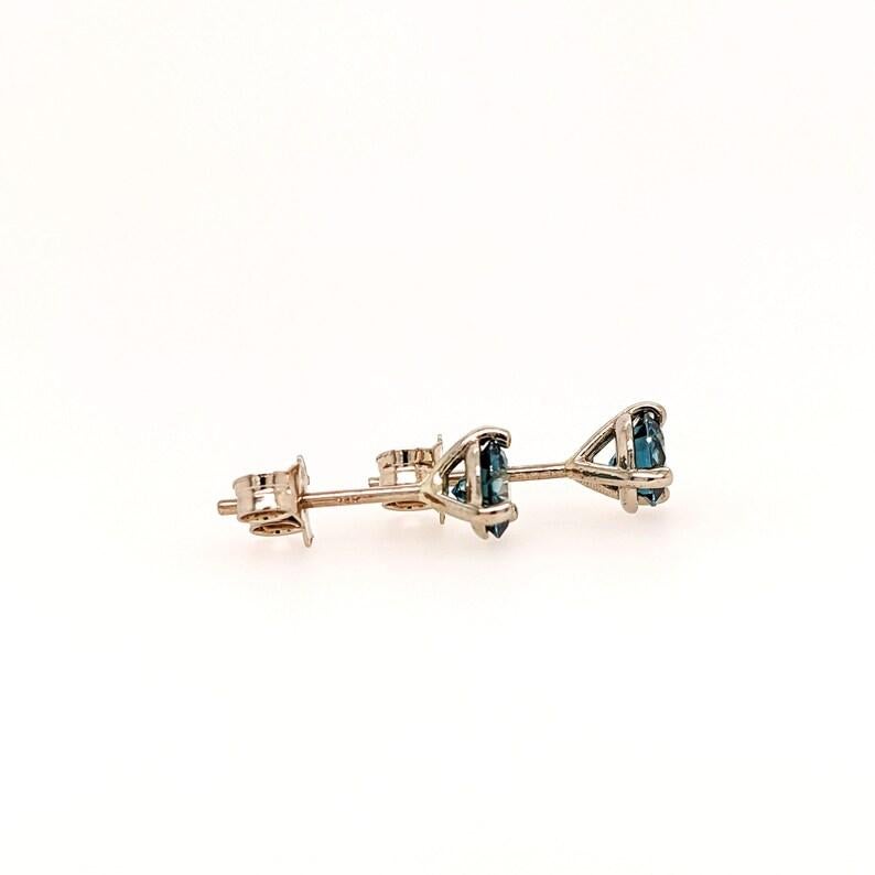 Modernist 0.72 cts Blue Diamond Studs in Solid 14K White, Yellow or Rose Gold Round 5mm For Sale