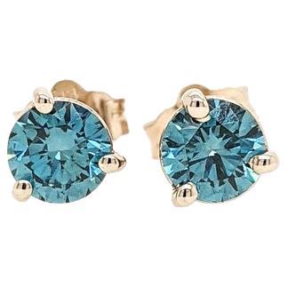 0.72 cts Blue Diamond Studs in Solid 14K White, Yellow or Rose Gold Round 5mm For Sale