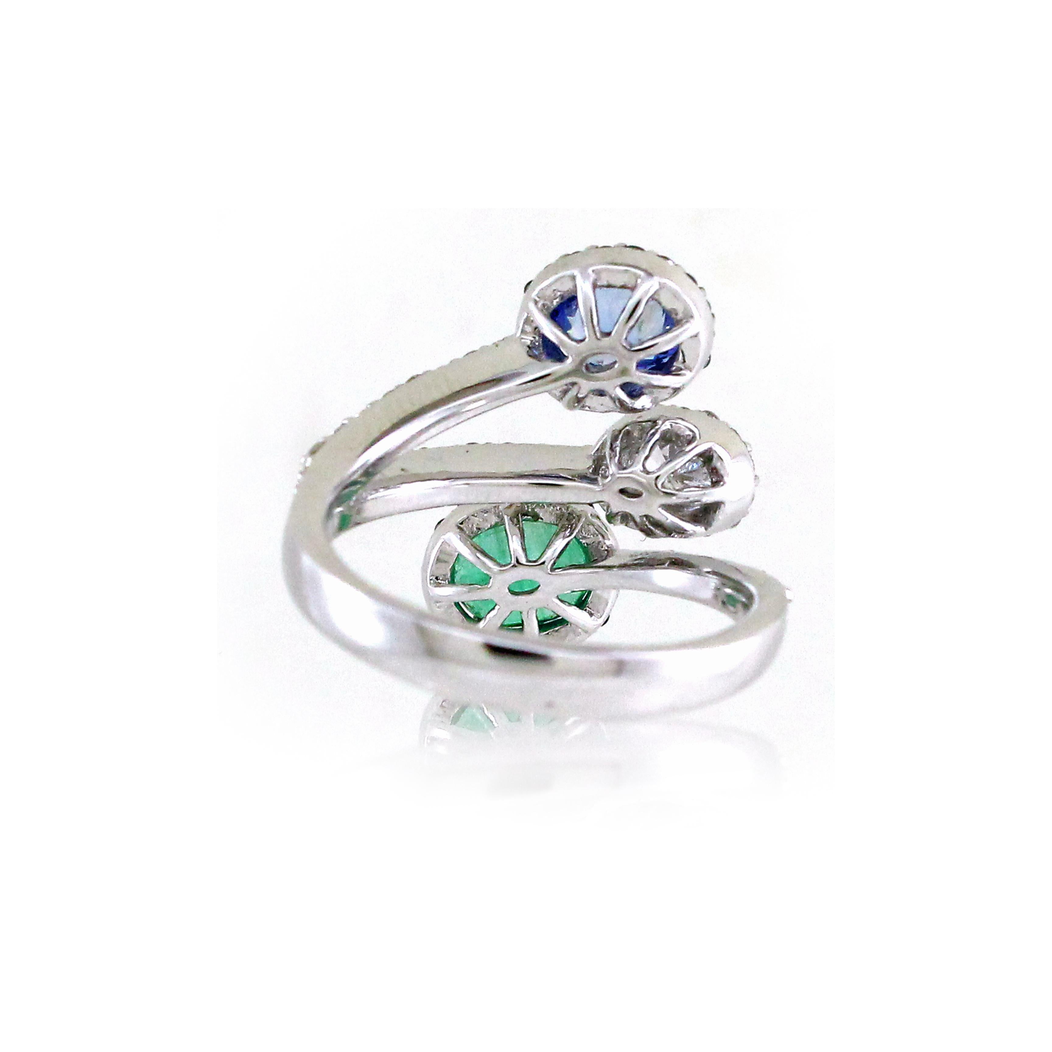 Oval Cut 0.72 Cts Emerald and 0.66 Cts Tanzanite Ring For Sale