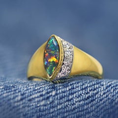 0.72ct Australian Black Opal, Diamond & 18K Yellow Gold Ring
