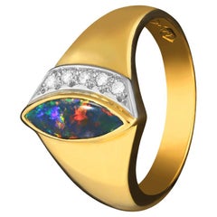 0.72ct Australian Black Opal, Diamond & 18K Yellow Gold Ring