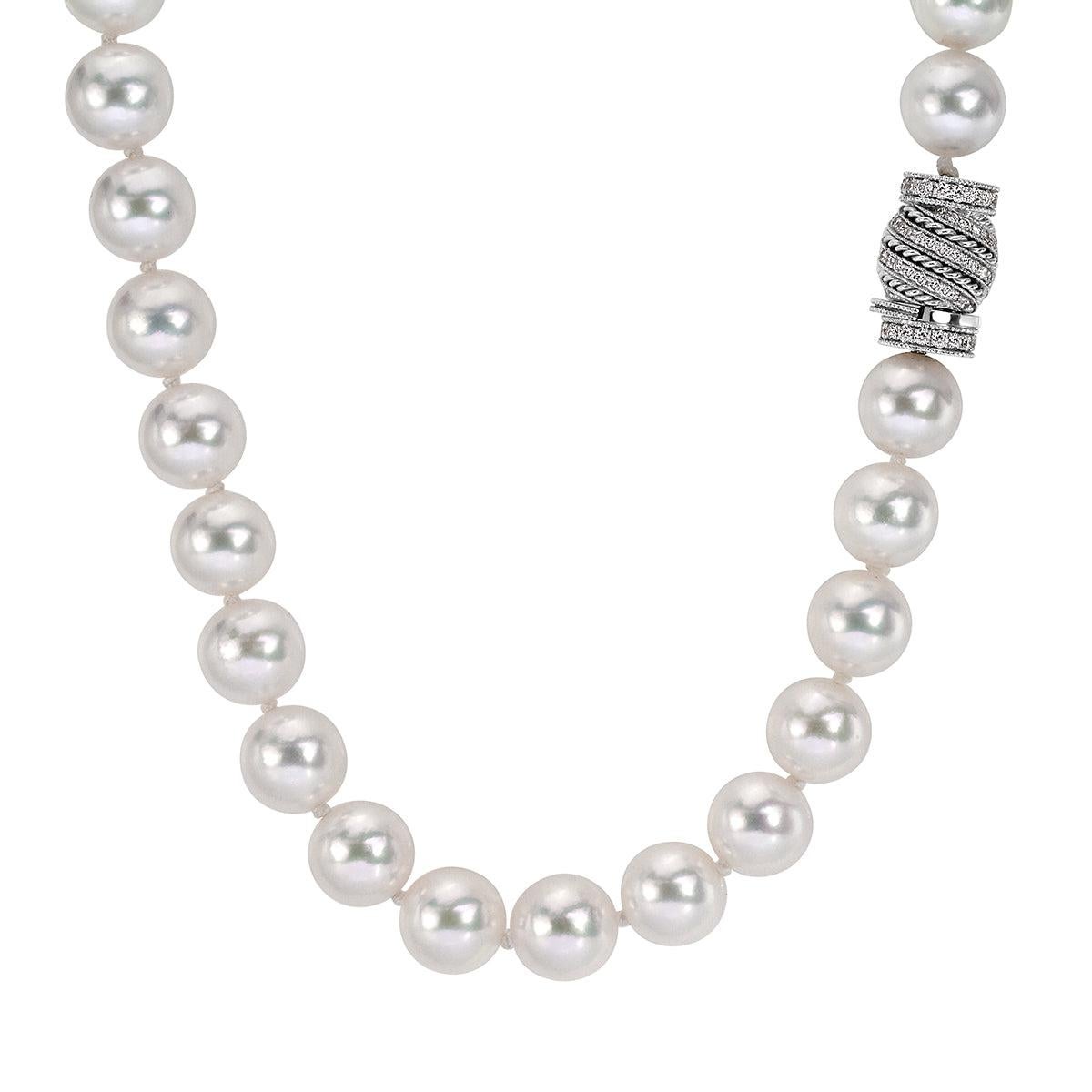 0.72ct Diamond and Pearl Necklace For Sale