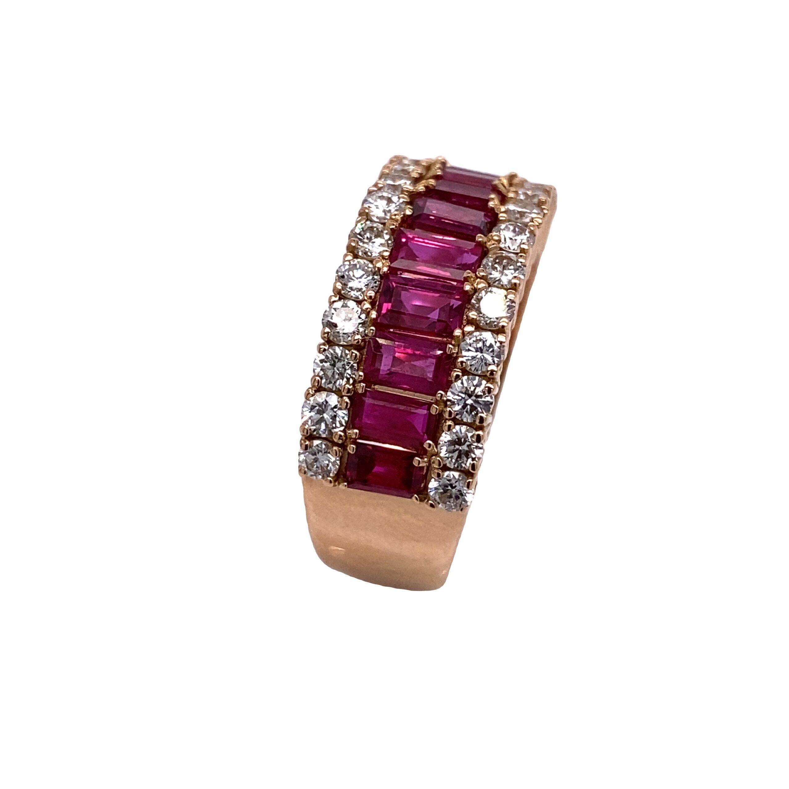 18ct Rose Gold Fine Quality Ruby & Diamond Ring Set with 0.72ct Diamonds

Additional Information:
Total Diamond Weight: 0.72ct Diamond Colour: G
Diamond Clarity: VS2
Total Ruby Weight: 2.50ct Total Weight: 8.5g
Ring Size: M
Width of Band: