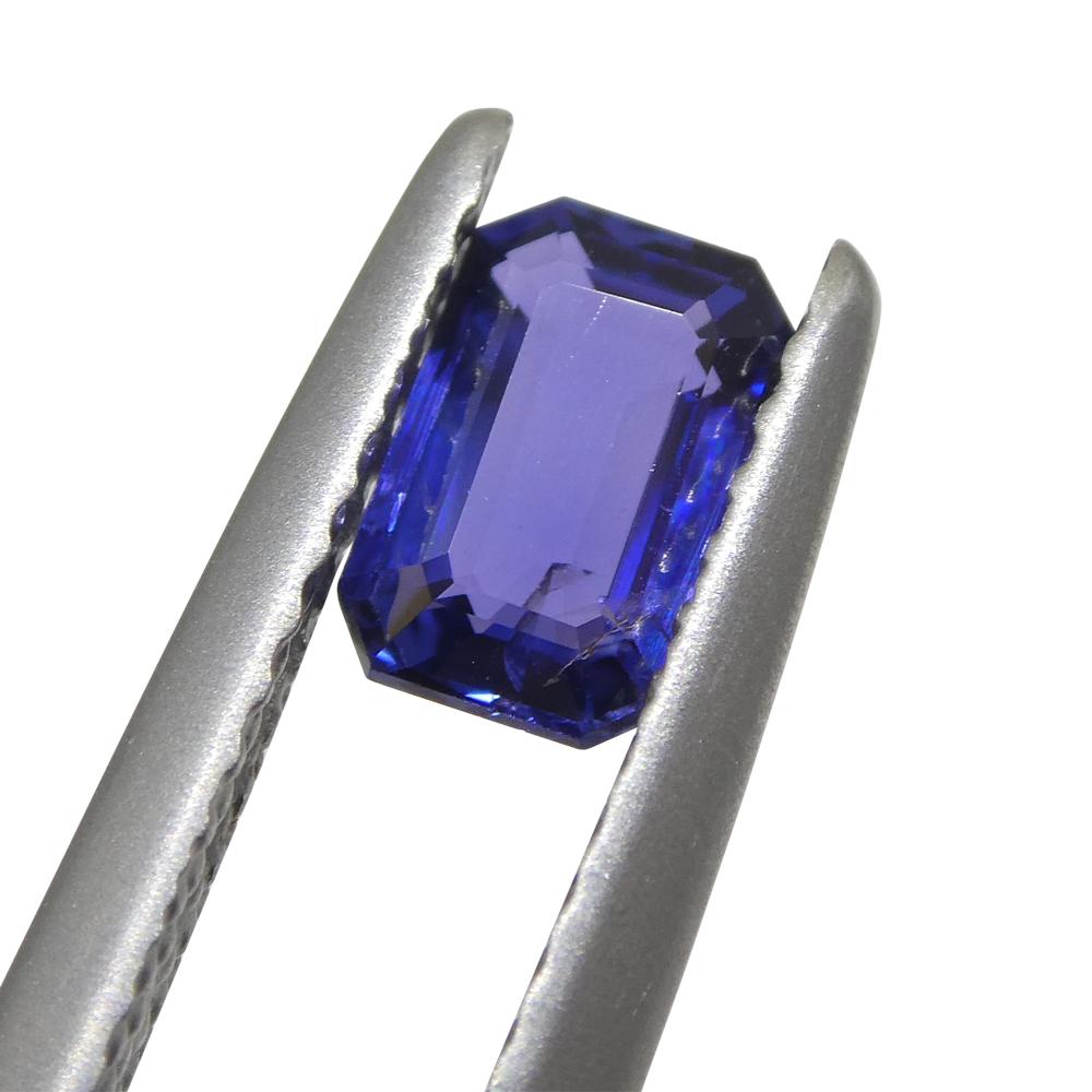 Women's or Men's 0.72ct Emerald Cut Blue Sapphire from East Africa, Unheated For Sale