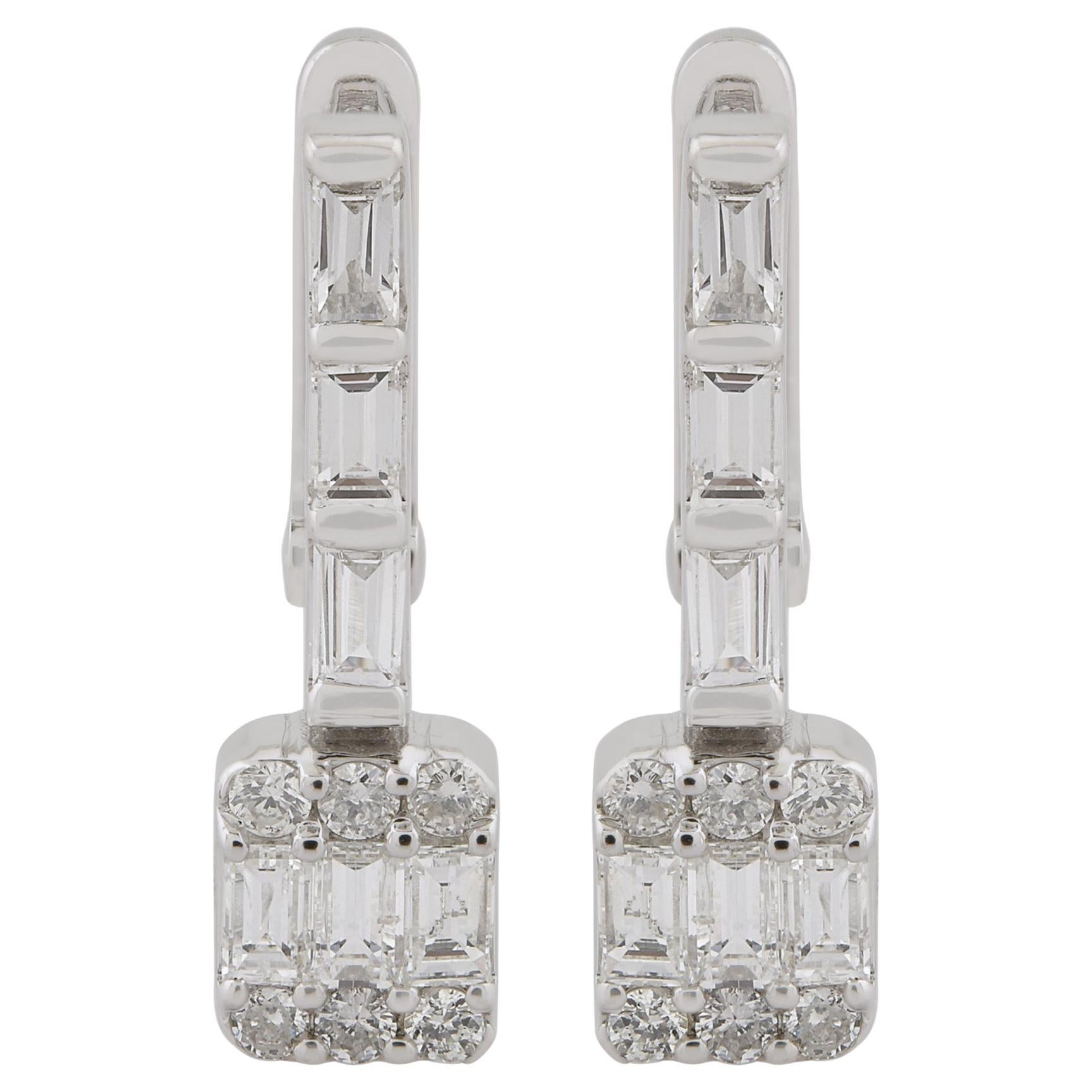 0,72 Karat Natürlicher SI/HI Farbe Gemischter Schliff Diamant Zierlicher Reif Ohrringe 14K Weißgold