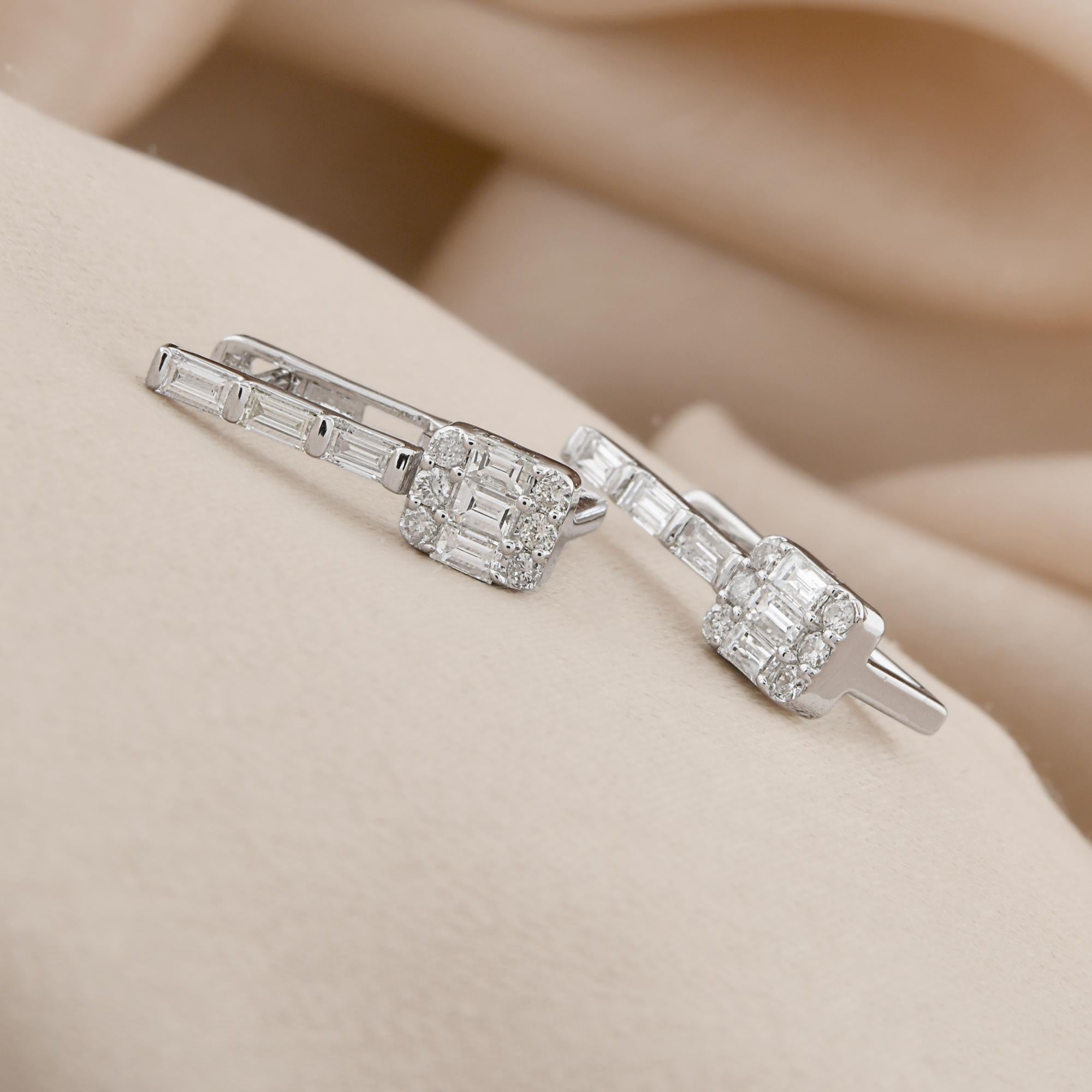 0,72 Karat Natürlicher SI/HI Farbe Gemischter Schliff Diamant Zierlicher Reif Ohrringe 18K Weißgold (Moderne) im Angebot