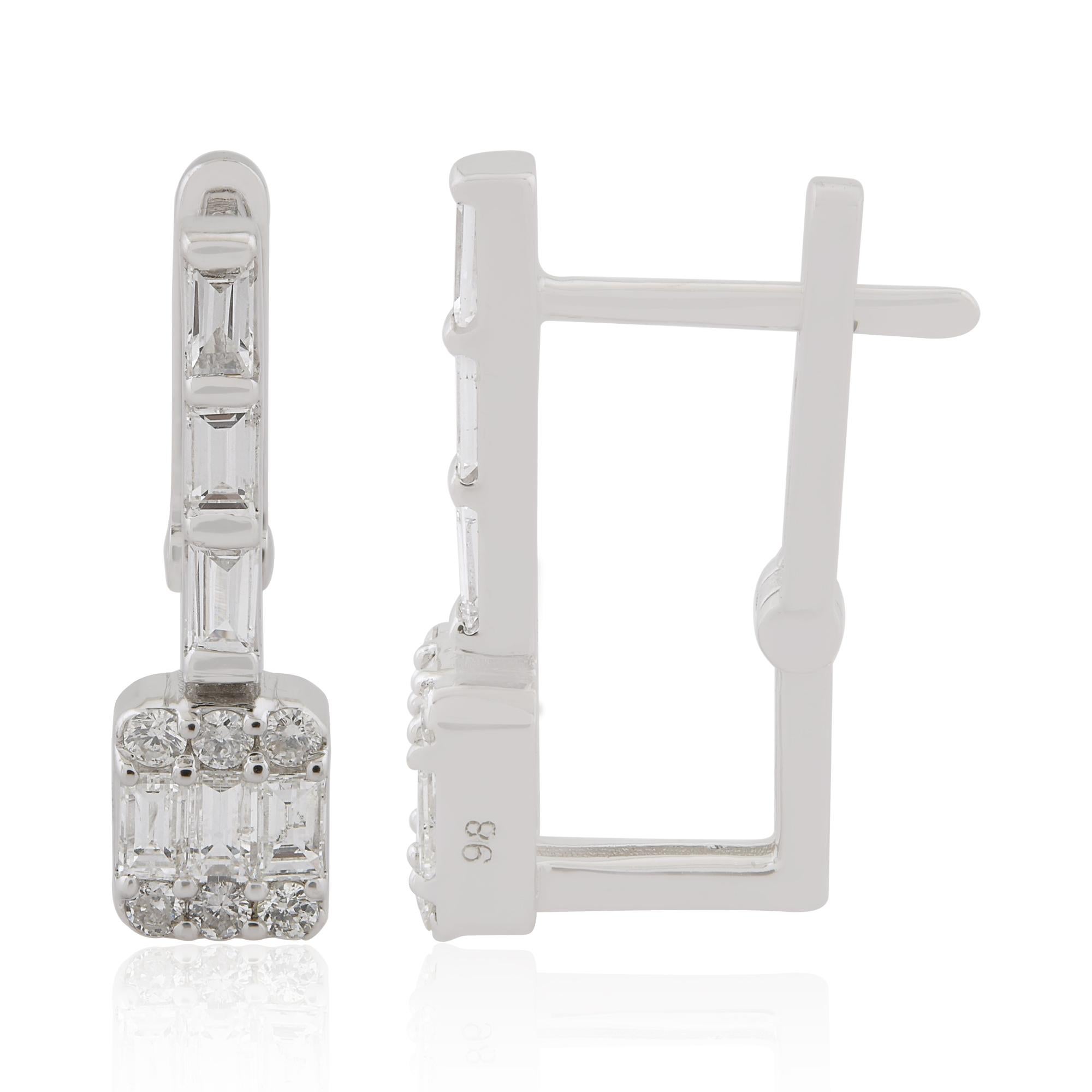 0,72 Karat Natürlicher SI/HI Farbe Gemischter Schliff Diamant Zierlicher Reif Ohrringe 18K Weißgold (Baguetteschliff) im Angebot