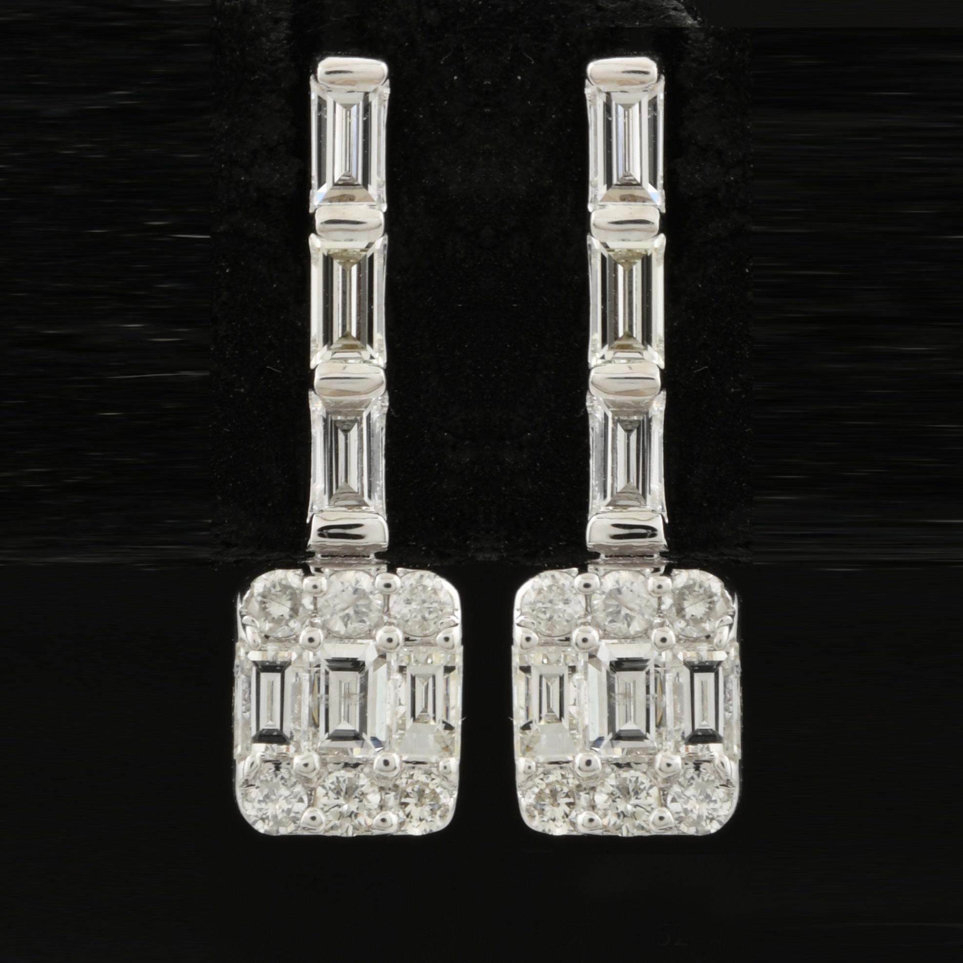 0,72 Karat Natürlicher SI/HI Farbe Gemischter Schliff Diamant Zierlicher Reif Ohrringe 18K Weißgold Damen im Angebot