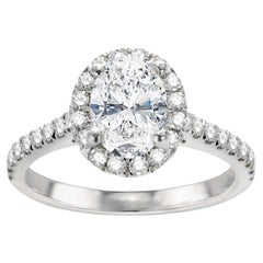 0.72ct Oval Halo Engagement Ring 14K WG .50ct Side Stones