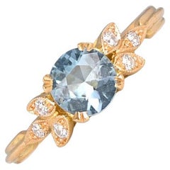 0.72ct Round Cut Aquamarine Engagement Ring, 18k Yellow Gold