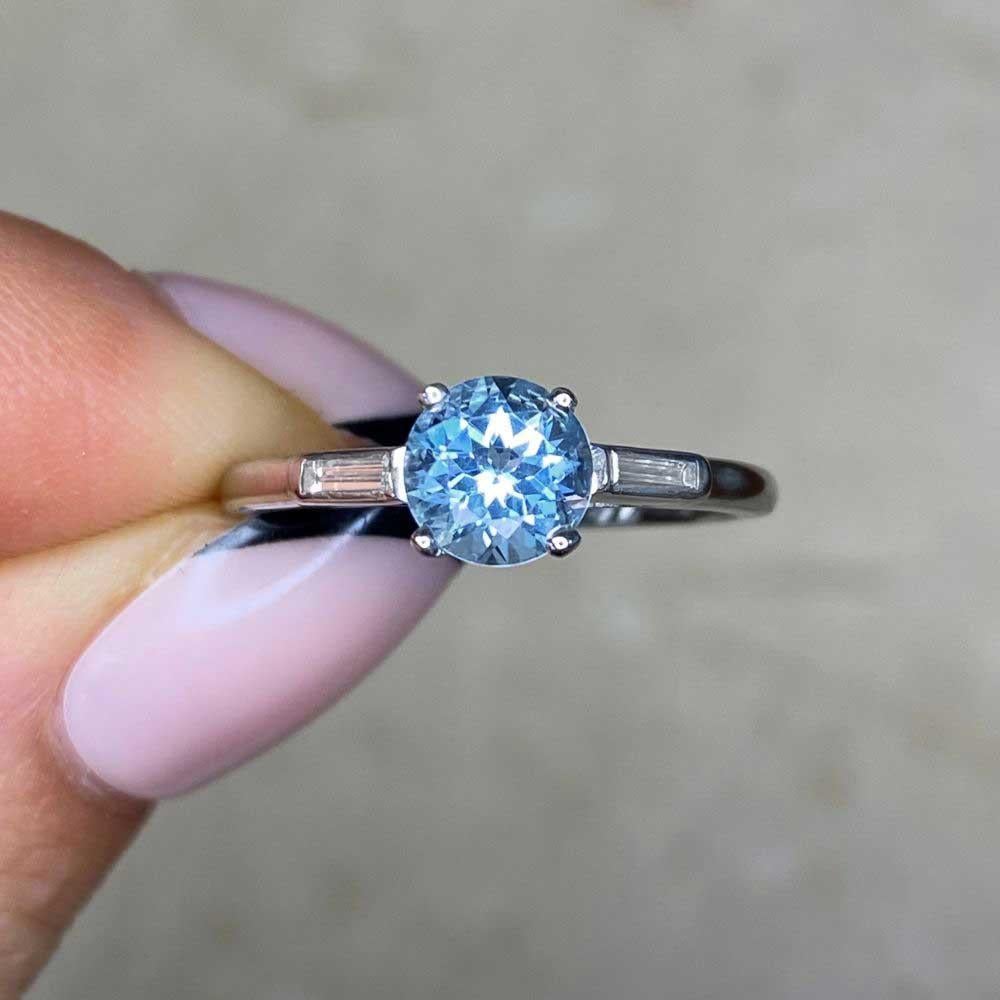 0.72ct Round Cut Aquamarine Engagement Ring, Platinum 5