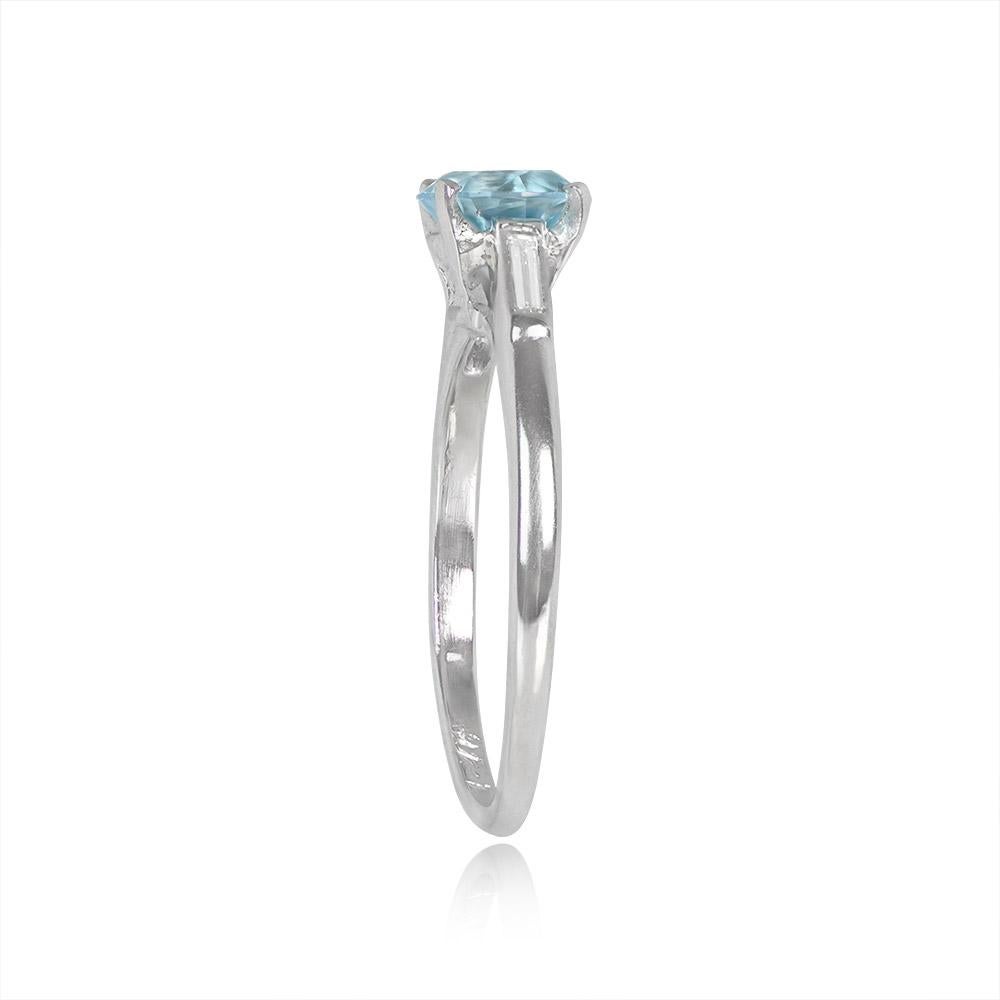 Art Deco 0.72ct Round Cut Aquamarine Engagement Ring, Platinum