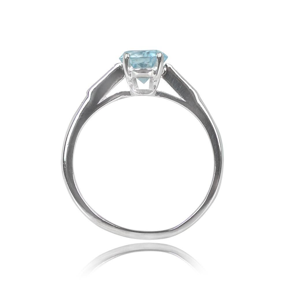 0.72ct Round Cut Aquamarine Engagement Ring, Platinum In Excellent Condition In New York, NY