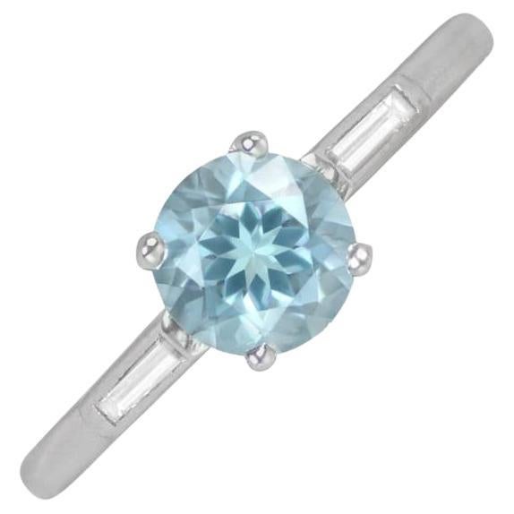 0.72ct Round Cut Aquamarine Engagement Ring, Platinum