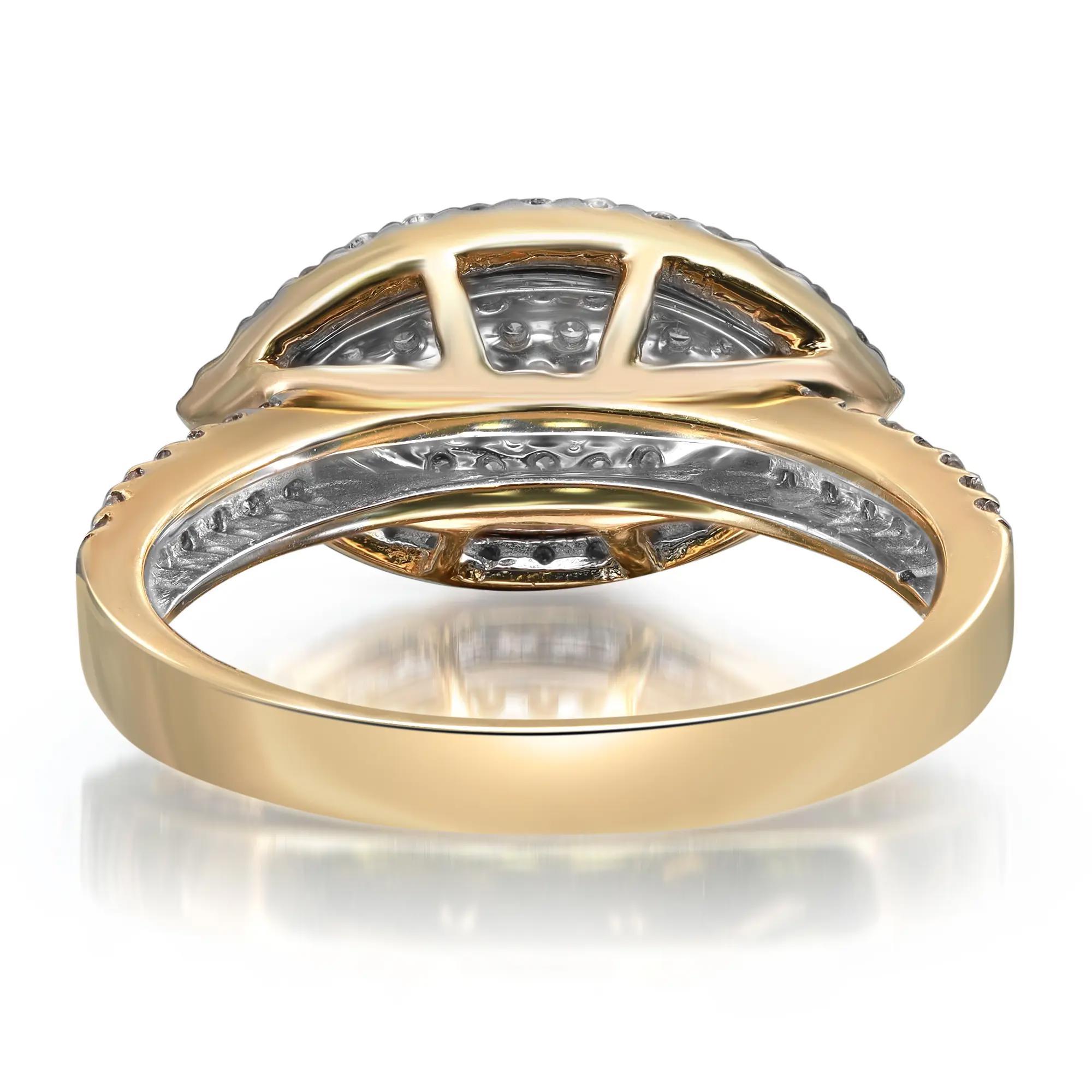 Modern 0.72cttw Pave Set Round Diamond Ladies Cocktail Ring 14k Yellow Gold For Sale