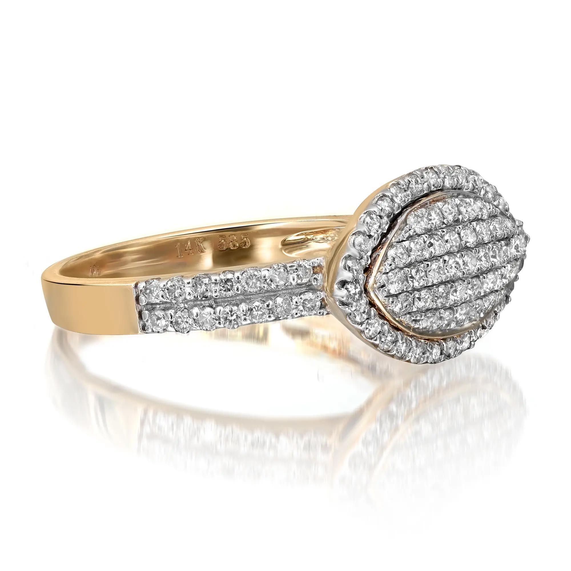 Round Cut 0.72cttw Pave Set Round Diamond Ladies Cocktail Ring 14k Yellow Gold For Sale