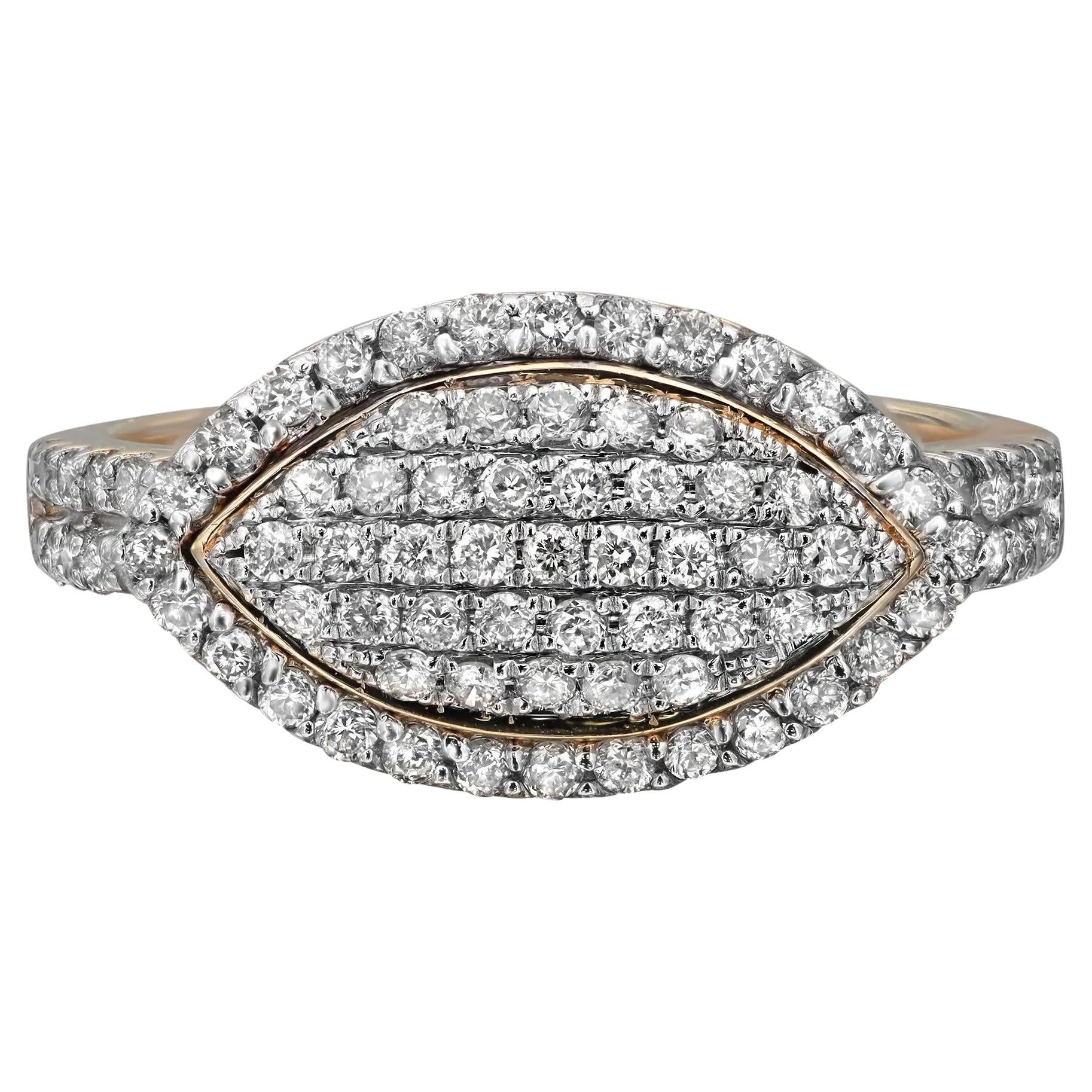 0.72cttw Pave Set Round Diamond Ladies Cocktail Ring 14k Yellow Gold For Sale