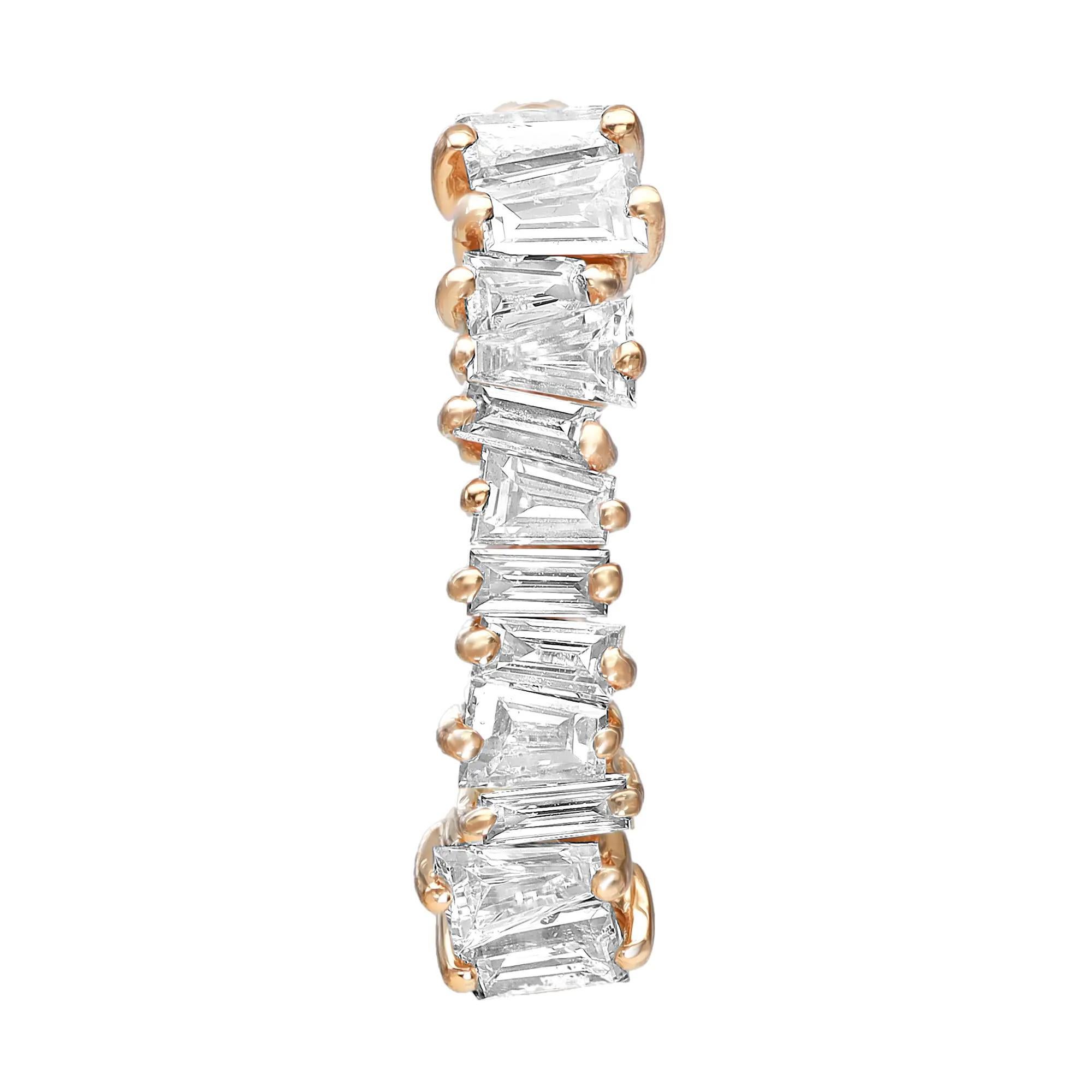 Modern 0.72Cttw Prong Set Tapered Baguette Cut Diamond Huggie 18K Yellow Gold For Sale