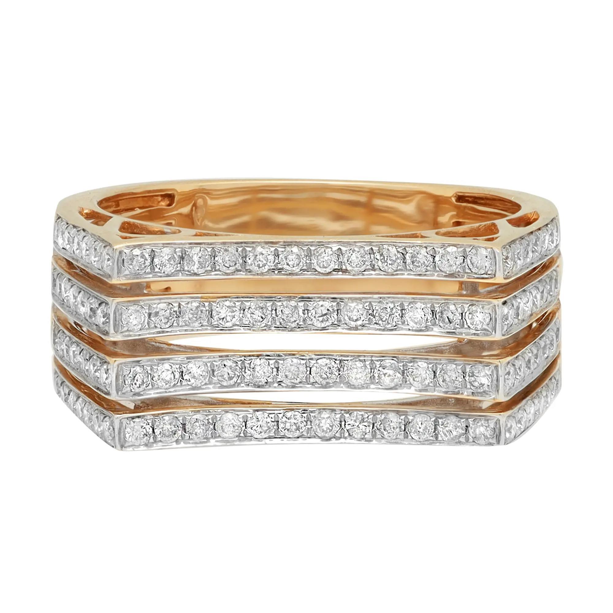 Modern 0.72cttw Round Cut Diamond Multi Row Fancy Band Ring 14k Yellow Gold For Sale