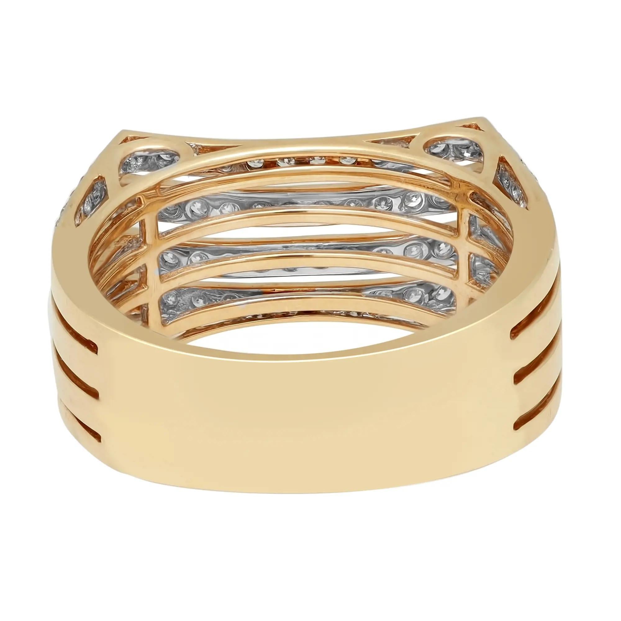 Women's 0.72cttw Round Cut Diamond Multi Row Fancy Band Ring 14k Yellow Gold For Sale
