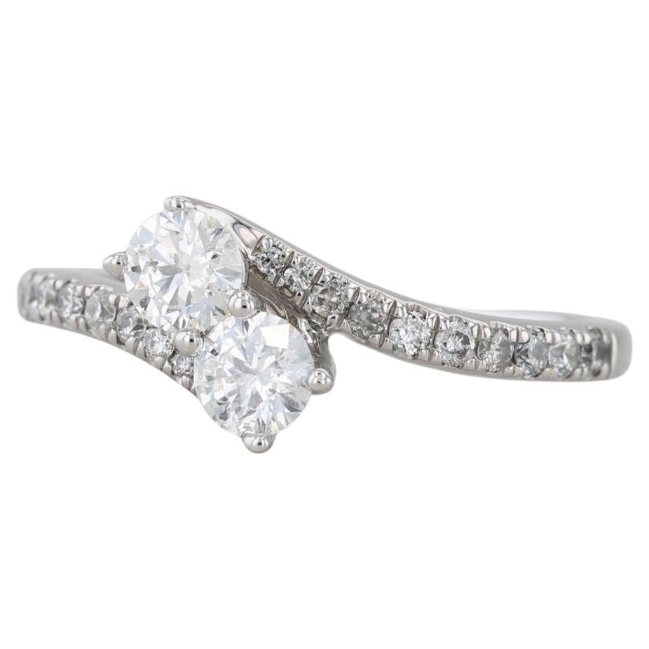 0.72ctw 2-Diamond Bypass Ring 14k White Gold Engagement Anniversary Size 7.5