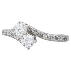 0.72ctw 2-Diamond Bypass Ring 14k White Gold Engagement Anniversary Size 7.5