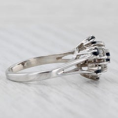0.72ctw Blue Sapphire Diamond Flower Cluster Ring 14k White Gold Size 7